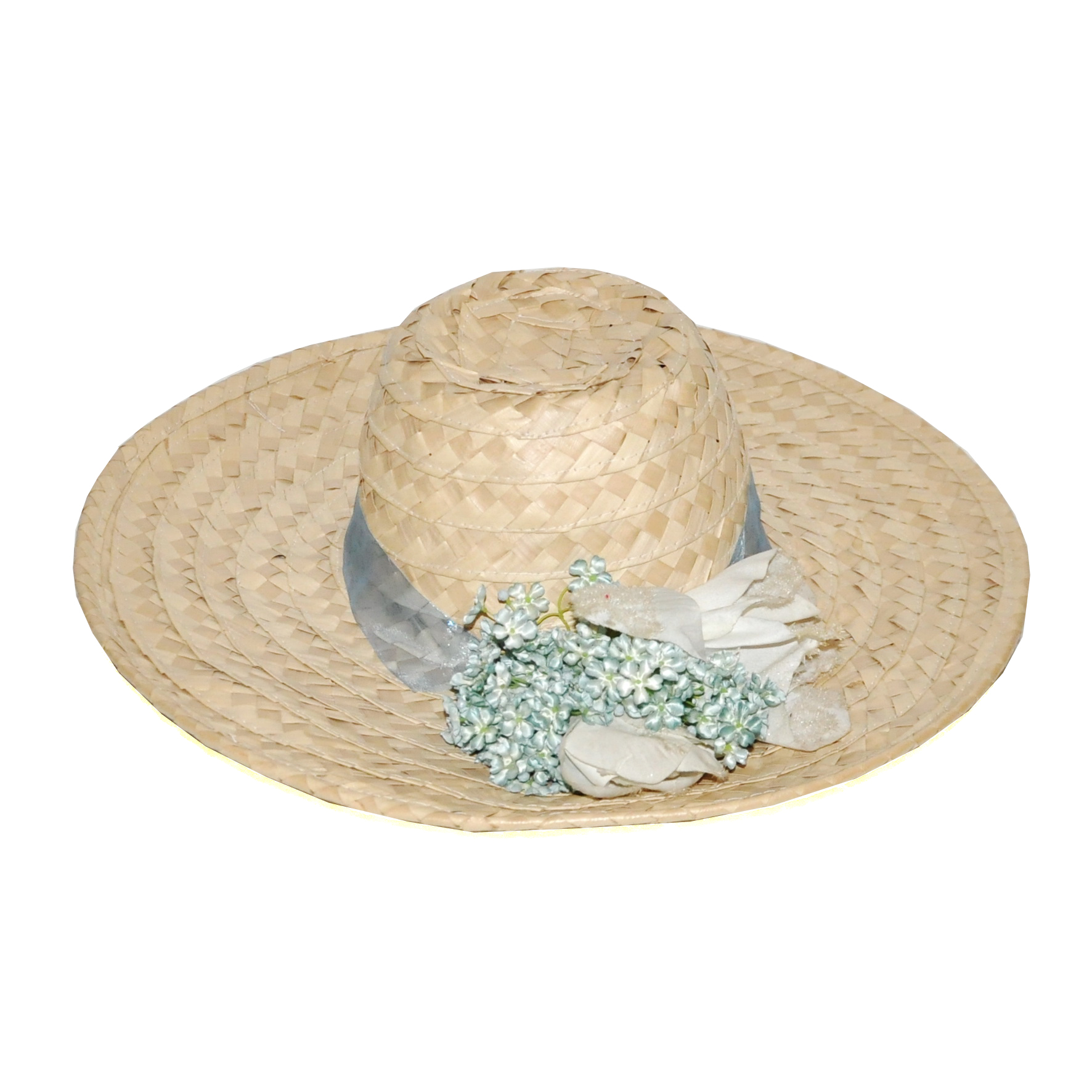 Cappello di paglia con fiori azzurri ~ Arte Vintage Shop